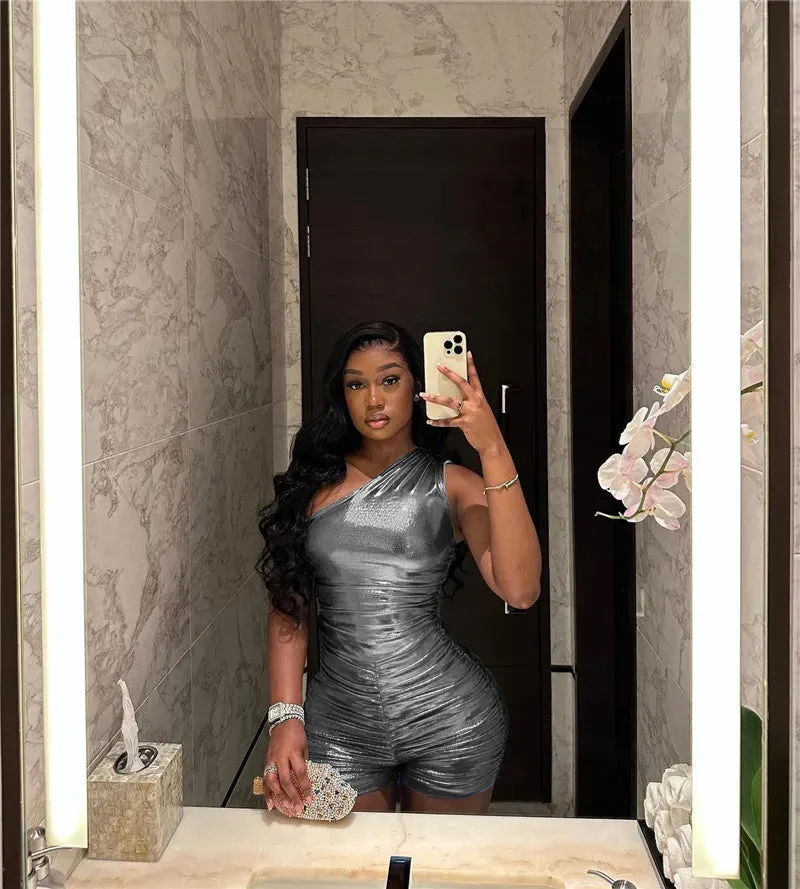 Let's Talk About Me Metallic One Shoulder Romper
