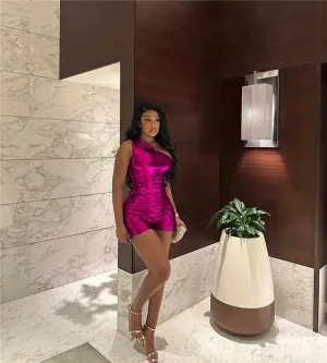 Let's Talk About Me Metallic One Shoulder Romper