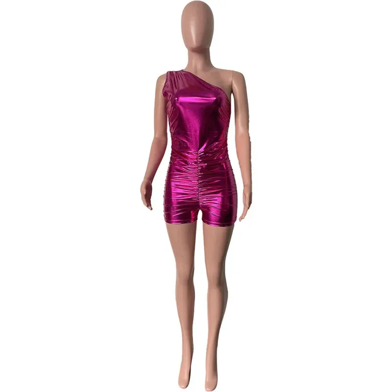 Let's Talk About Me Metallic One Shoulder Romper