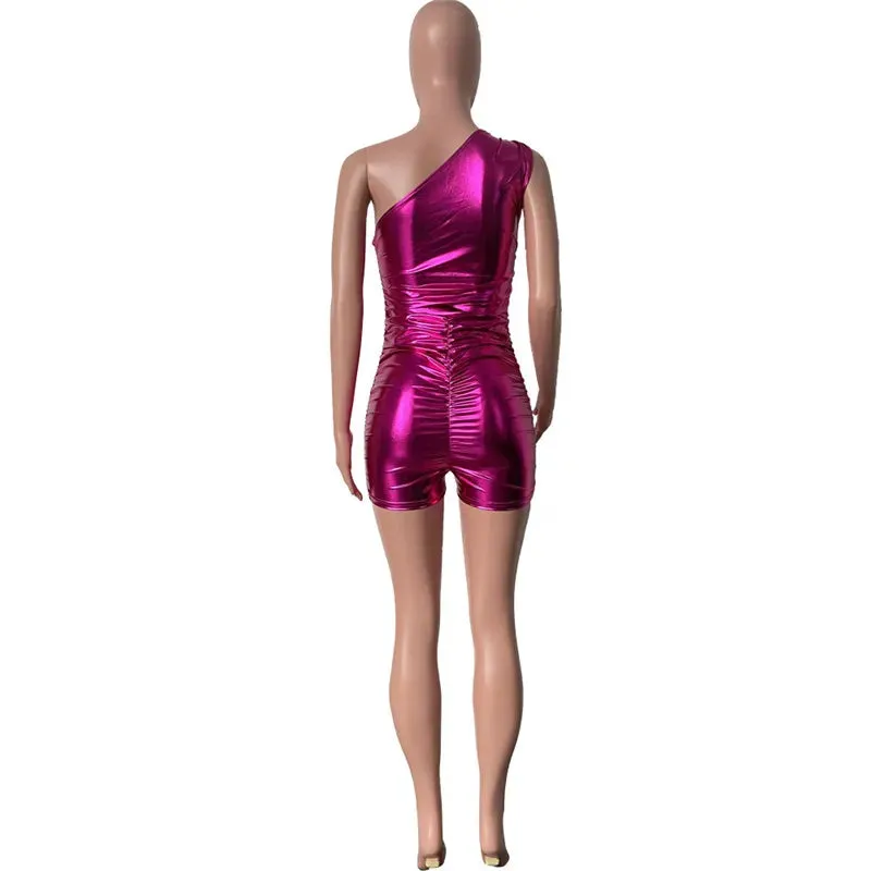 Let's Talk About Me Metallic One Shoulder Romper