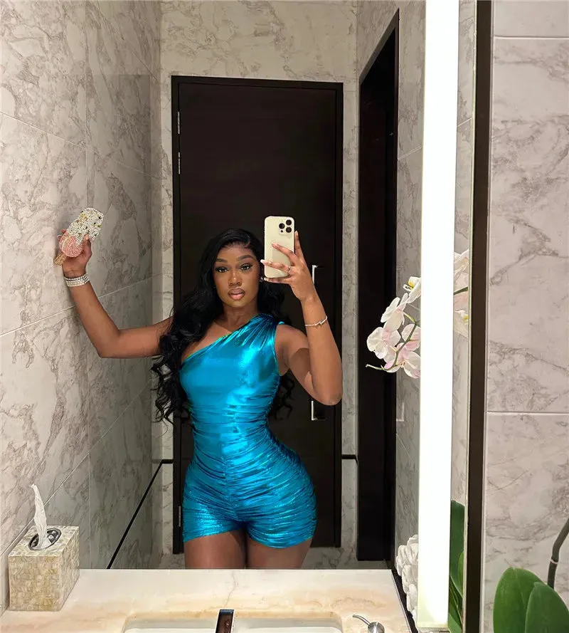 Let's Talk About Me Metallic One Shoulder Romper