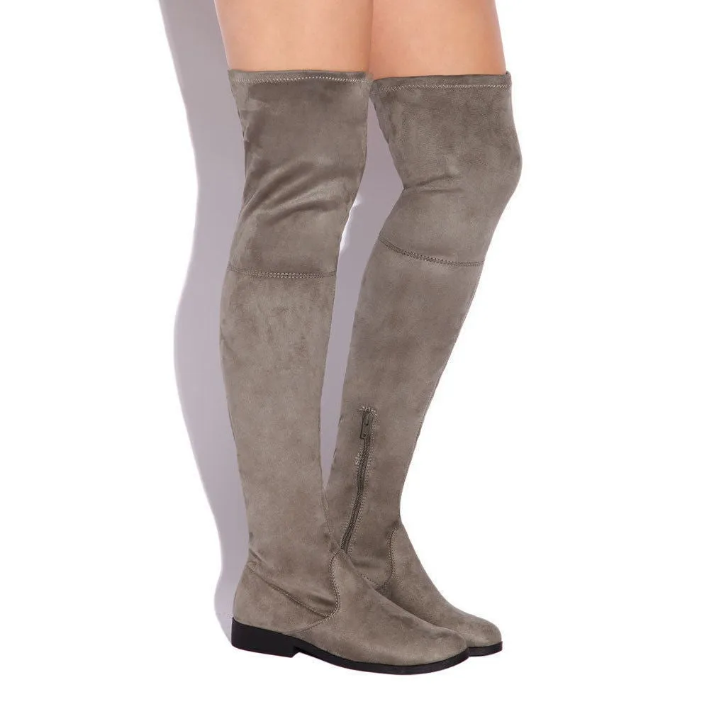 LFL by Lust For Life Women's Radikal Taupe Suede Stretch Fitted Dress Boot