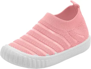 Little Girls Sneakers Autumn Flying Woven Mesh Breathable Comfortable Flat Casual Shoes Cute (Pink, 13 Little Child)