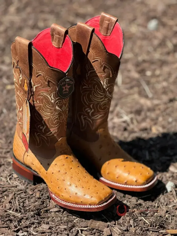 LOS ALTOS WOMEN’S OSTRICH AMBER WIDE SQUARE TOE
