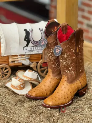 LOS ALTOS WOMEN’S OSTRICH AMBER WIDE SQUARE TOE