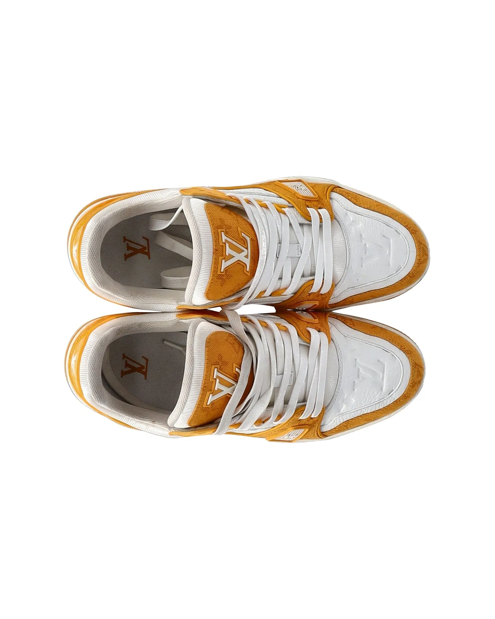 Louis Vuitton Trainer Low Sneakers in Yellow Denim and White Leather