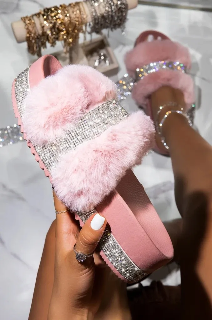 Luxury Rhinestones fur slippers