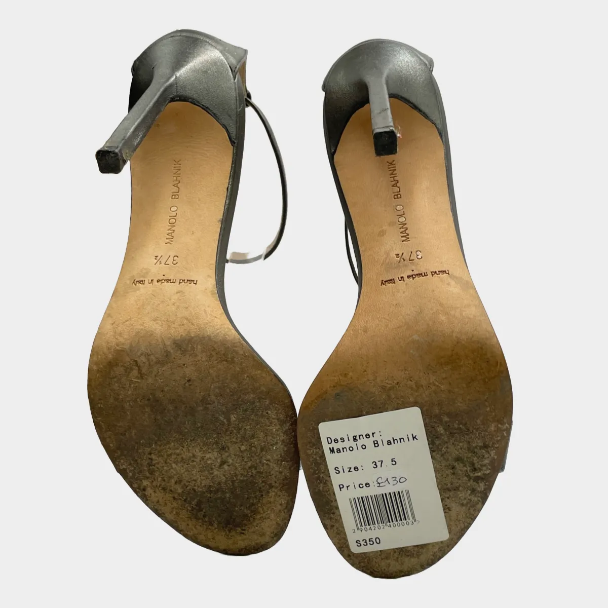 Manolo Blahnik women's grey grained metallic leather heels