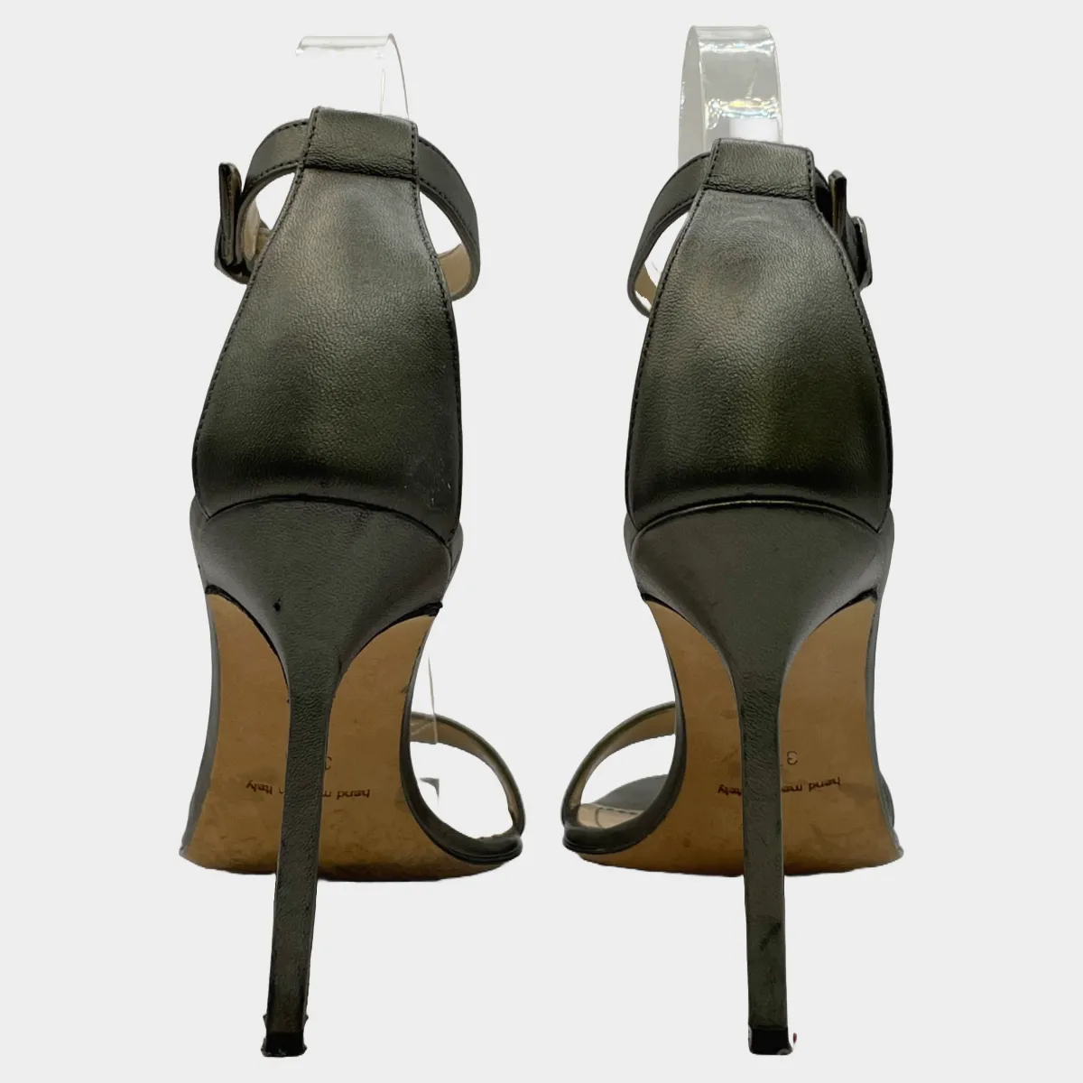 Manolo Blahnik women's grey grained metallic leather heels