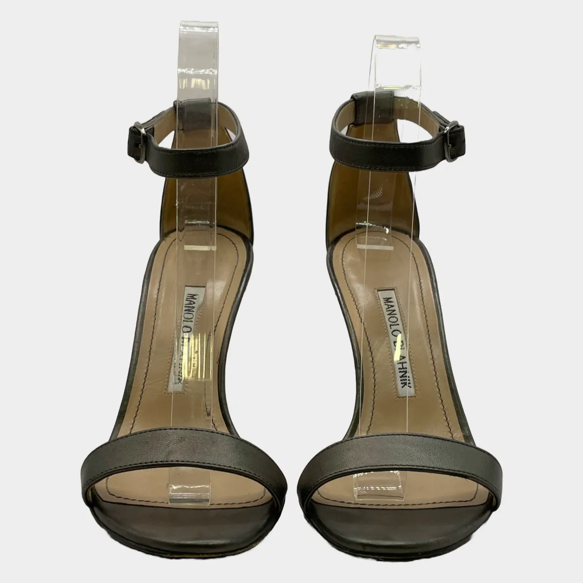 Manolo Blahnik women's grey grained metallic leather heels