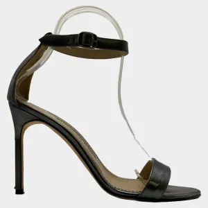Manolo Blahnik women's silver grey metallic strappy leather heels