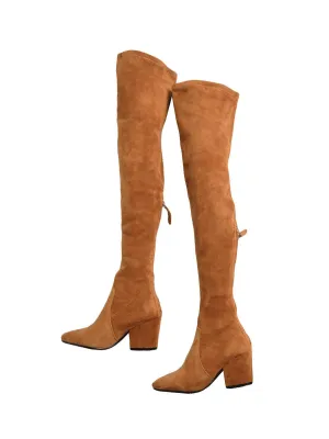 'Marlo' Tan Over The Knee Suede Leather Boots