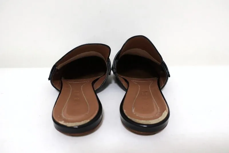 Marni Backless Loafers Sabot Black Glossy Leather Size 37 Pointed Toe Flat Mules