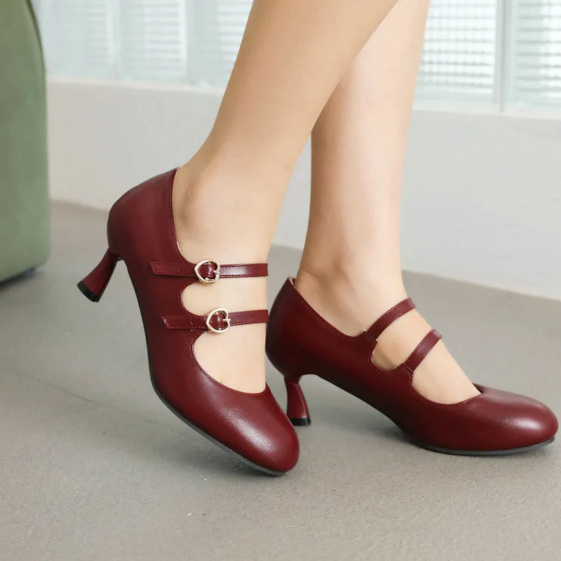 Mary Jane Shoes Retro Heel Round Head Elegant Hepburn Style Shoes