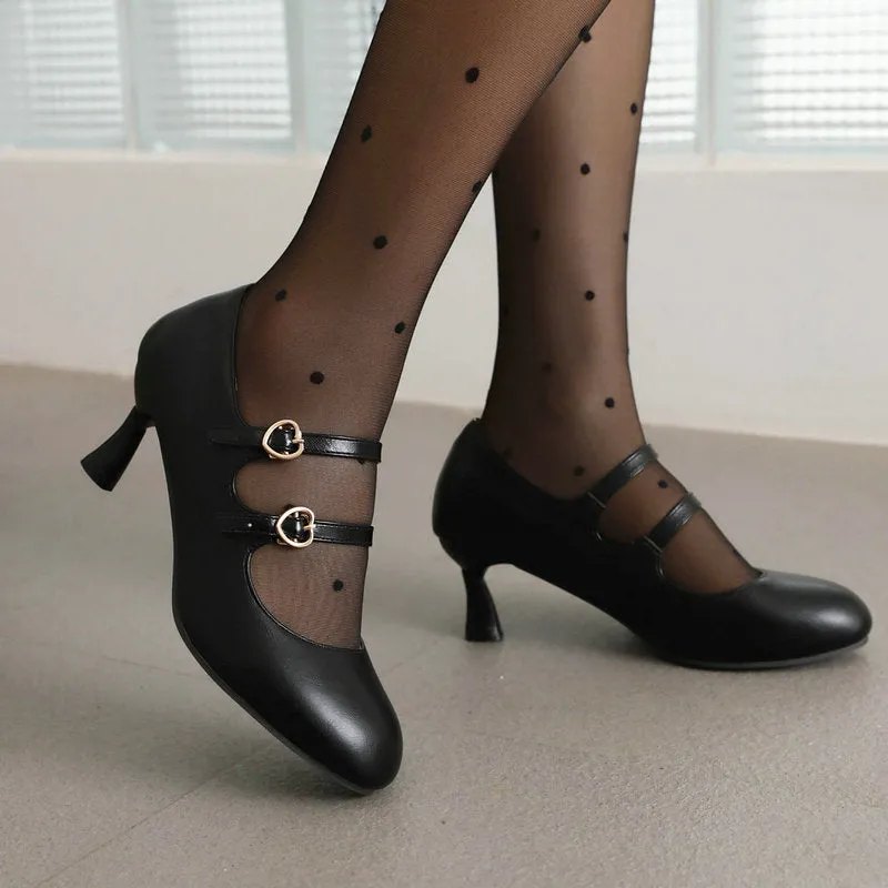Mary Jane Shoes Retro Heel Round Head Elegant Hepburn Style Shoes