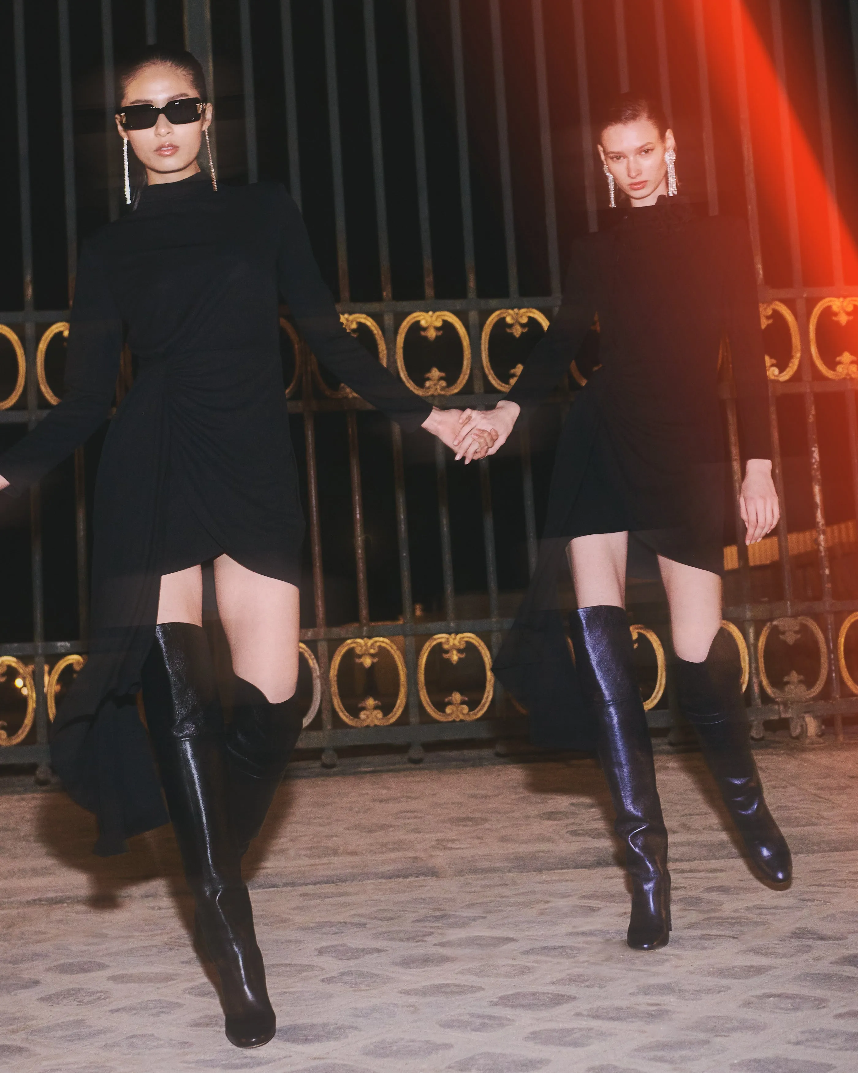 Marylin Over The Knee Black Metallic Nappa Boots