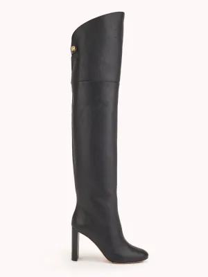 Marylin Over The Knee Black Metallic Nappa Boots