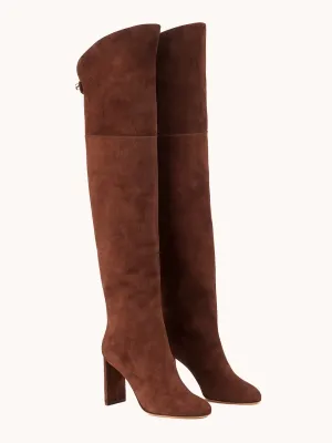 Marylin Over The Knee Brown Ebano Suede Boots