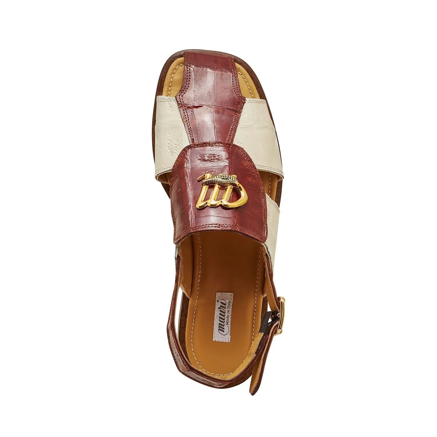 Mauri 5071 Gladiator Men's Shoes Gold & Cream Exotic Crocodile Sandals (MA5305)