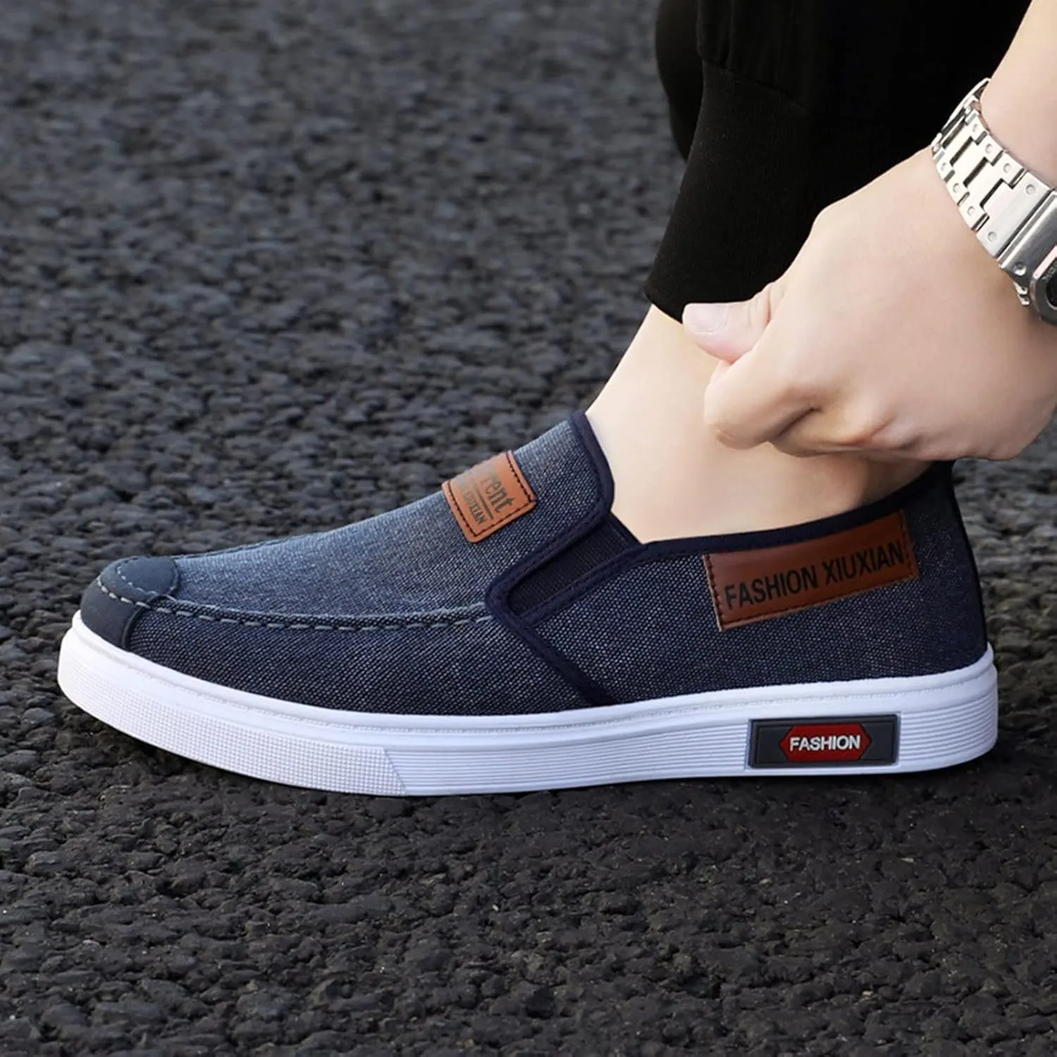 Men's Business Casual Shoes Comfortable Breathable Stretch Canvas Slip on Sneaker Arch Support Plantar Fasciitis