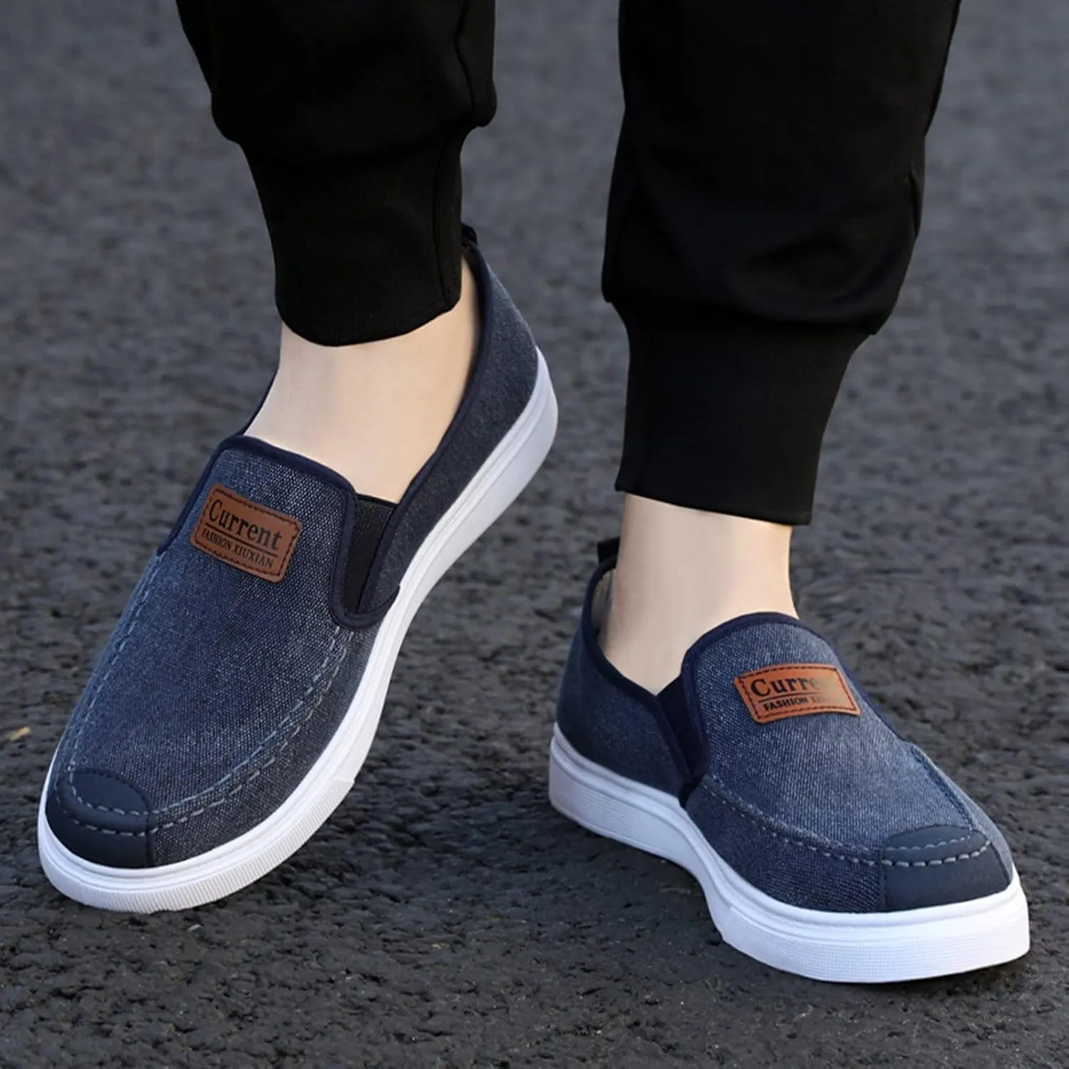 Men's Business Casual Shoes Comfortable Breathable Stretch Canvas Slip on Sneaker Arch Support Plantar Fasciitis