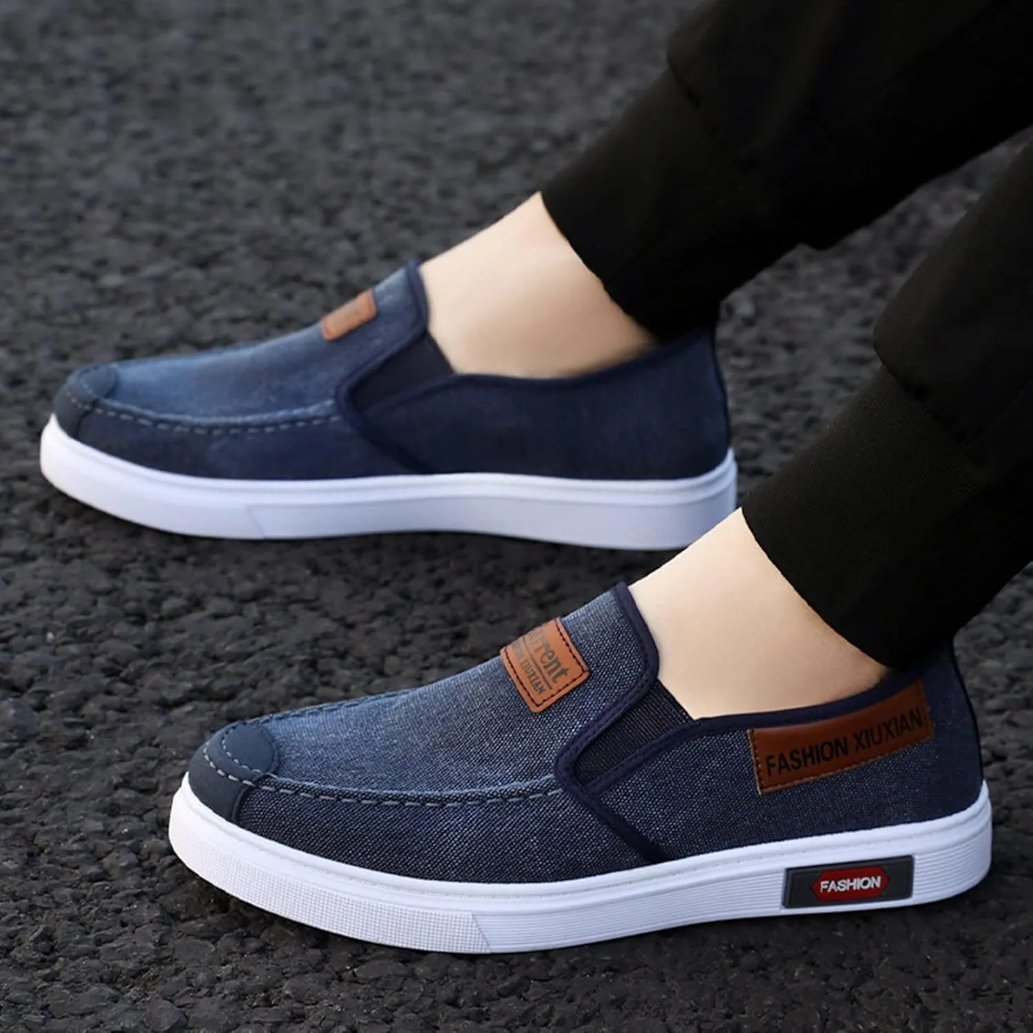 Men's Business Casual Shoes Comfortable Breathable Stretch Canvas Slip on Sneaker Arch Support Plantar Fasciitis