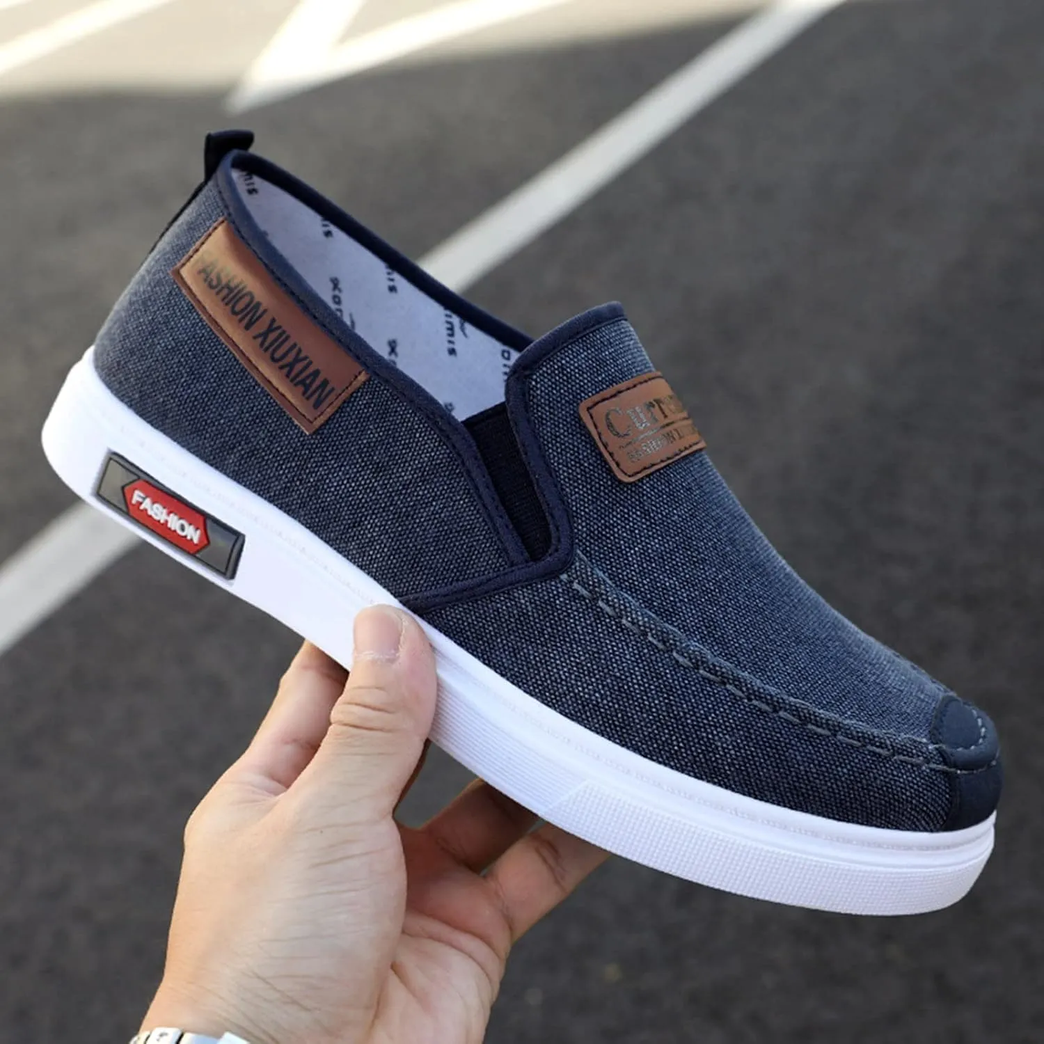 Men's Business Casual Shoes Comfortable Breathable Stretch Canvas Slip on Sneaker Arch Support Plantar Fasciitis