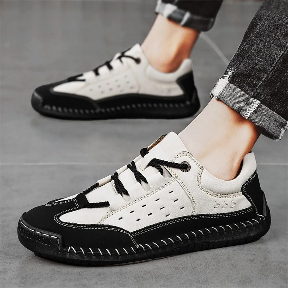 Men's Casual Retro Classic Fashion Breathable Soft Anti Slip on Outdoor Comfortable Business Leather Texture Woven Lace up Sports Shoes