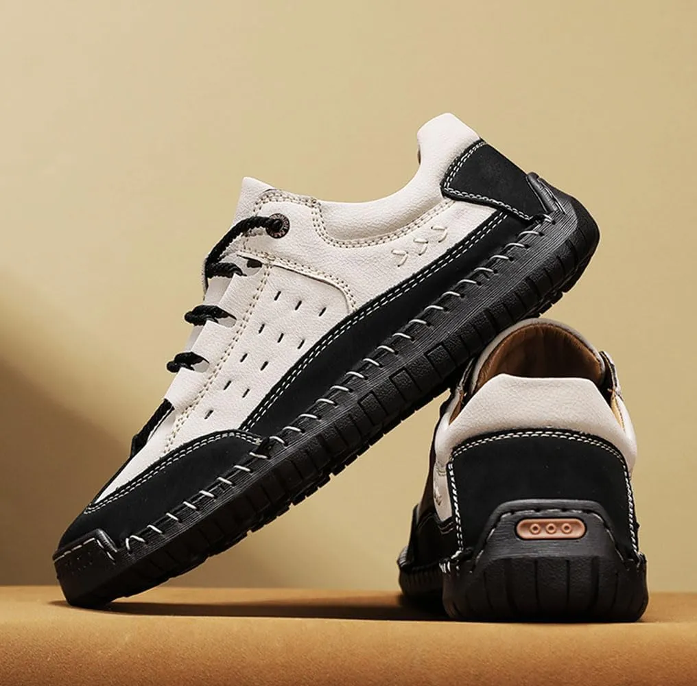 Men's Casual Retro Classic Fashion Breathable Soft Anti Slip on Outdoor Comfortable Business Leather Texture Woven Lace up Sports Shoes