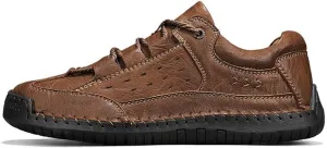 Men's Casual Retro Classic Fashion Breathable Soft Anti Slip on Outdoor Comfortable Business Leather Texture Woven Lace up Sports Shoes