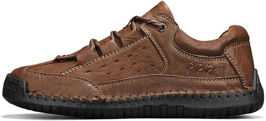 Men's Casual Retro Classic Fashion Breathable Soft Anti Slip on Outdoor Comfortable Business Leather Texture Woven Lace up Sports Shoes