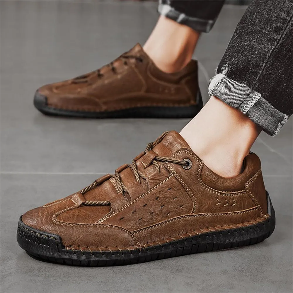 Men's Casual Retro Classic Fashion Breathable Soft Anti Slip on Outdoor Comfortable Business Leather Texture Woven Lace up Sports Shoes