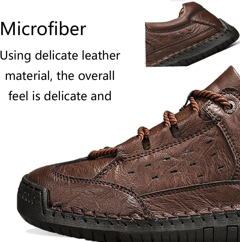 Men's Casual Retro Classic Fashion Breathable Soft Anti Slip on Outdoor Comfortable Business Leather Texture Woven Lace up Sports Shoes
