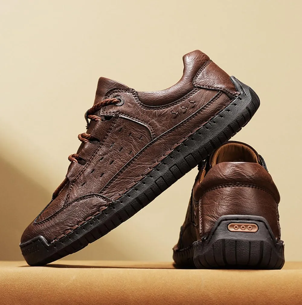 Men's Casual Retro Classic Fashion Breathable Soft Anti Slip on Outdoor Comfortable Business Leather Texture Woven Lace up Sports Shoes