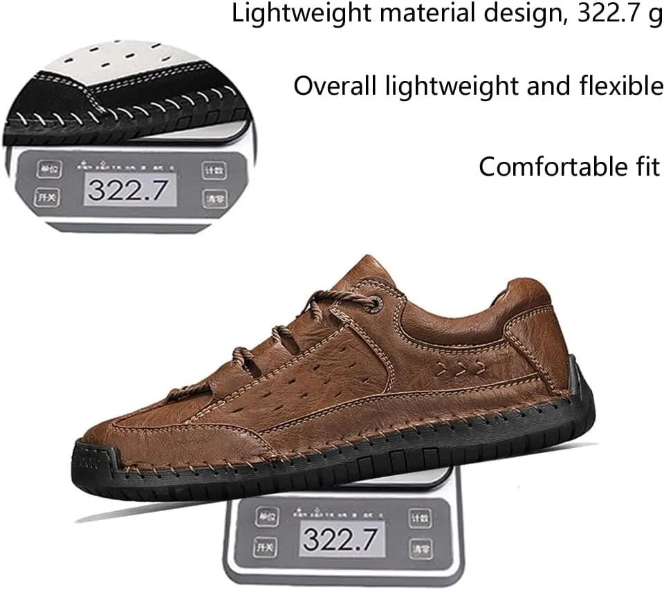 Men's Casual Retro Classic Fashion Breathable Soft Anti Slip on Outdoor Comfortable Business Leather Texture Woven Lace up Sports Shoes