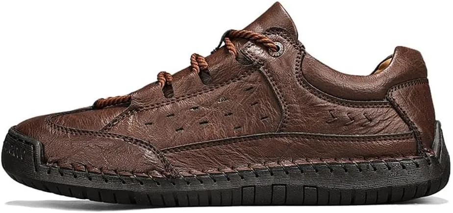Men's Casual Retro Classic Fashion Breathable Soft Anti Slip on Outdoor Comfortable Business Leather Texture Woven Lace up Sports Shoes