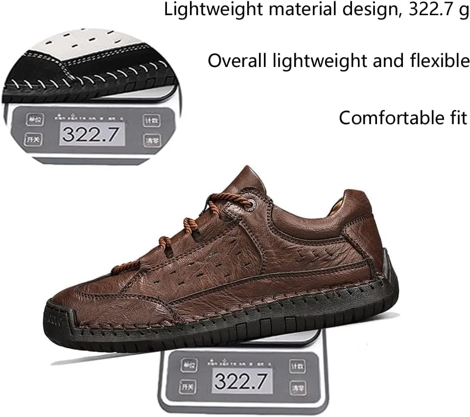 Men's Casual Retro Classic Fashion Breathable Soft Anti Slip on Outdoor Comfortable Business Leather Texture Woven Lace up Sports Shoes