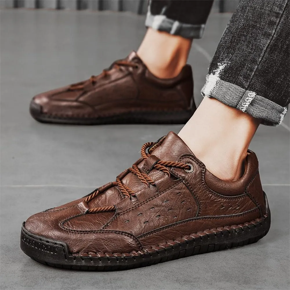 Men's Casual Retro Classic Fashion Breathable Soft Anti Slip on Outdoor Comfortable Business Leather Texture Woven Lace up Sports Shoes