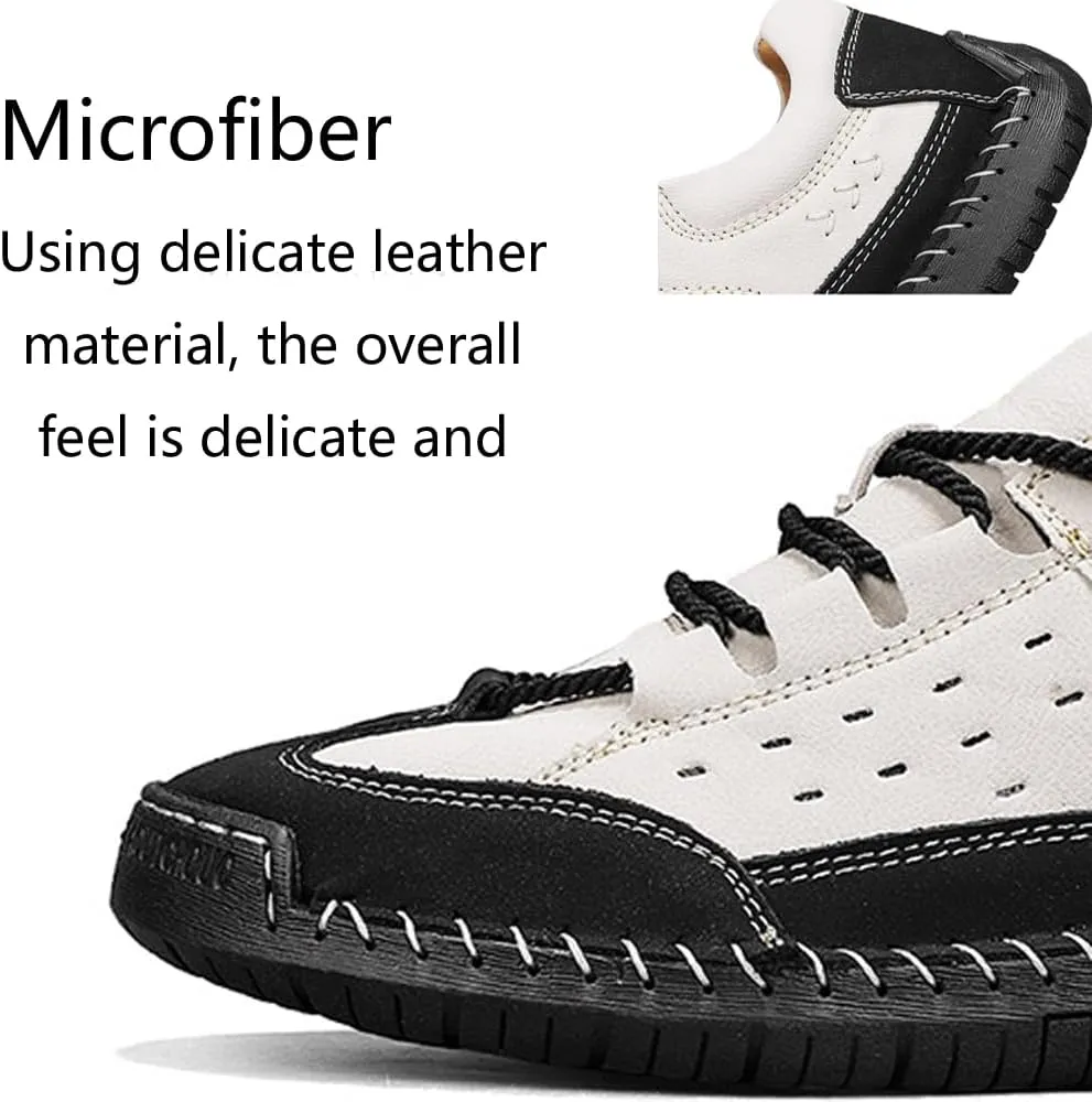 Men's Casual Retro Classic Fashion Breathable Soft Anti Slip on Outdoor Comfortable Business Leather Texture Woven Lace up Sports Shoes