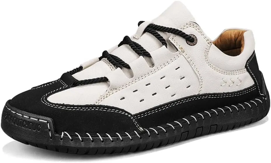 Men's Casual Retro Classic Fashion Breathable Soft Anti Slip on Outdoor Comfortable Business Leather Texture Woven Lace up Sports Shoes