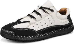 Men's Casual Retro Classic Fashion Breathable Soft Anti Slip on Outdoor Comfortable Business Leather Texture Woven Lace up Sports Shoes