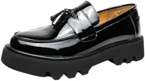 Men's Casual Retro Wedding Work Shoes Pointed Toe Shiny Patent Leather Slip On Formal Prom Party Shoes