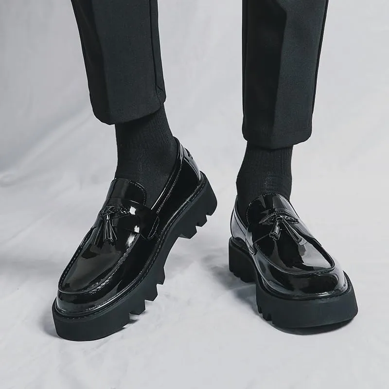 Men's Casual Retro Wedding Work Shoes Pointed Toe Shiny Patent Leather Slip On Formal Prom Party Shoes