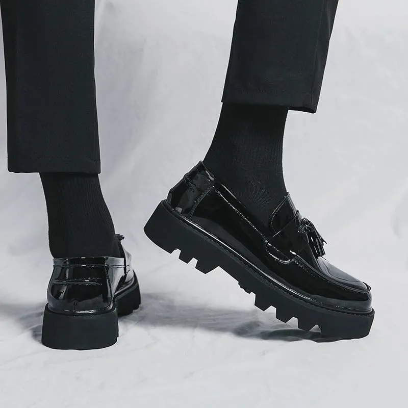Men's Casual Retro Wedding Work Shoes Pointed Toe Shiny Patent Leather Slip On Formal Prom Party Shoes