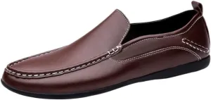 Mens Dress Loafers Slip On Leather Business Casual Shoes Round Toe Flat Heel Comfortable Office Work Prom Solid Color