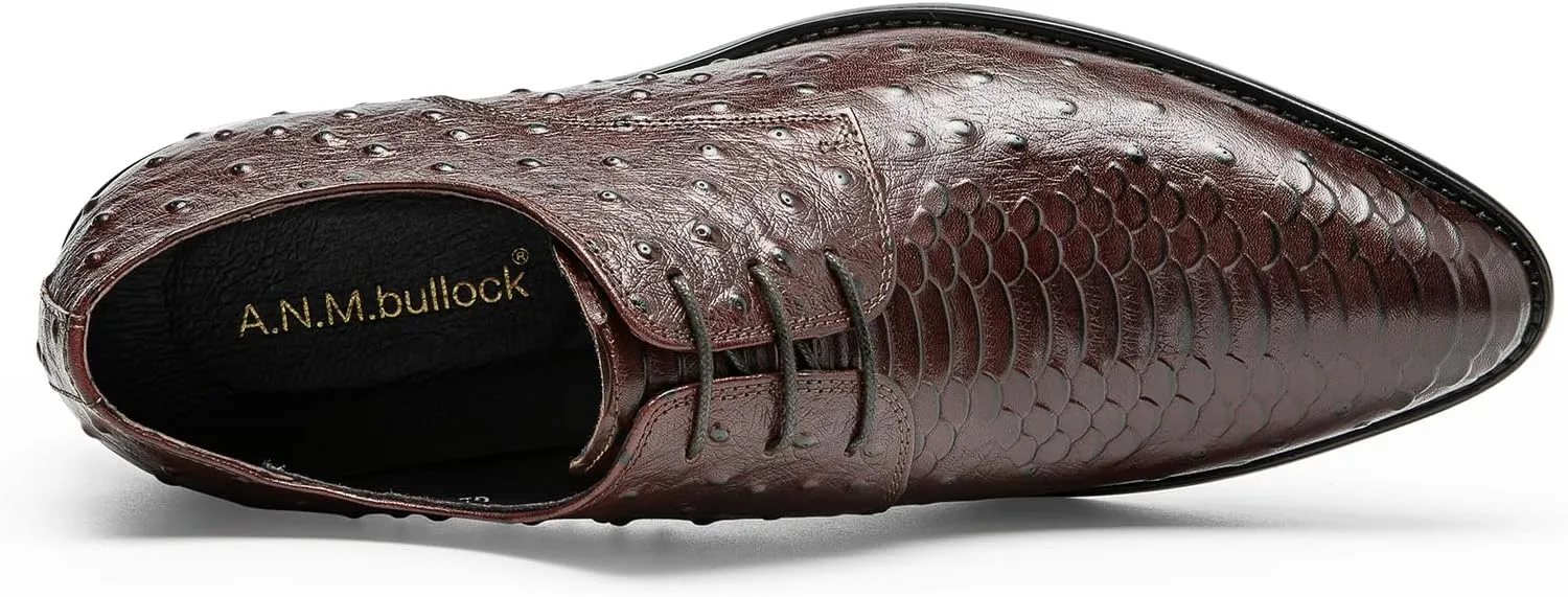 Men's Dress Shoes Derby - Genuine Full Grain Leather Crocodile Embossed Business Casual Shoes for Men