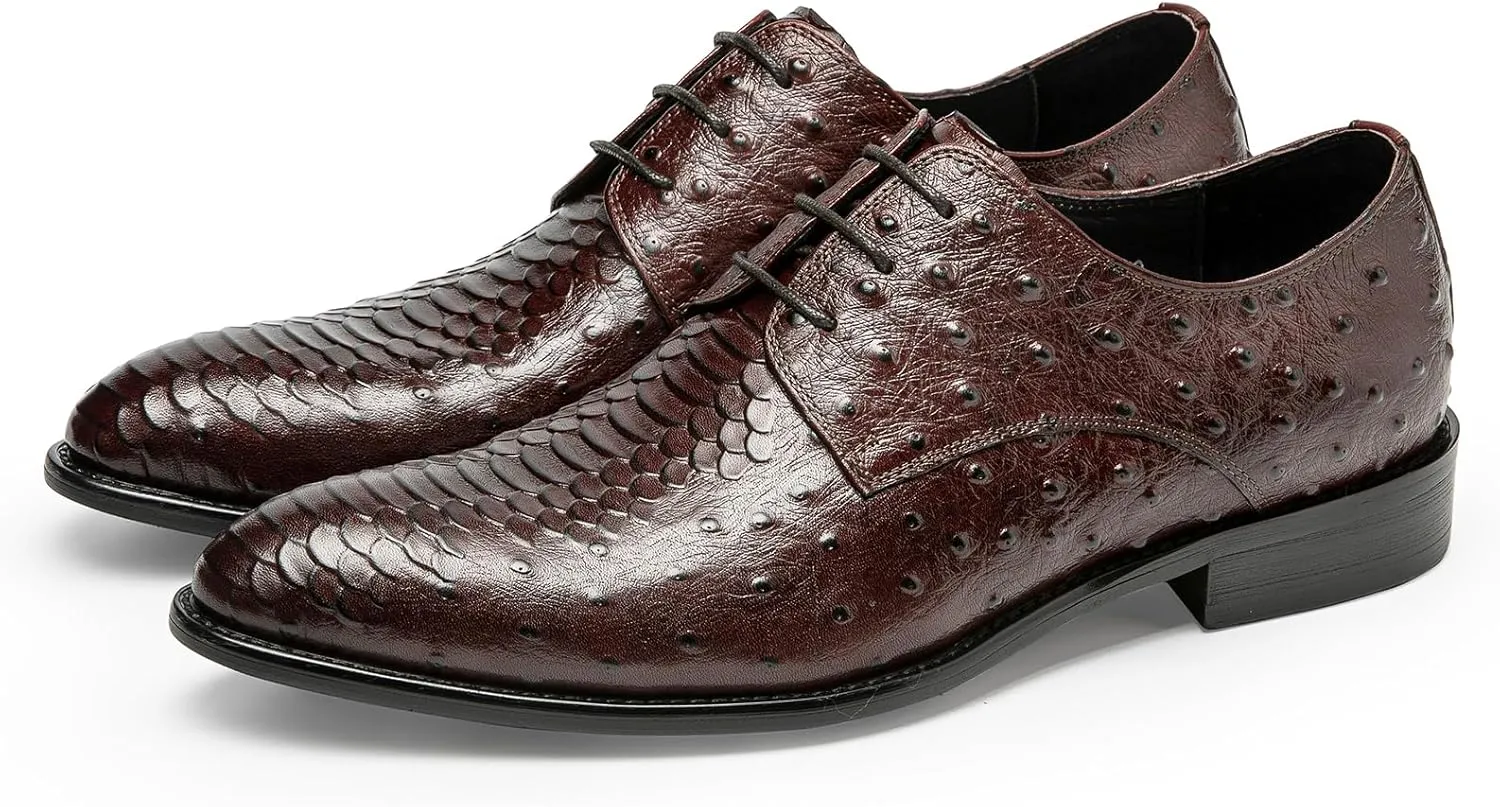 Men's Dress Shoes Derby - Genuine Full Grain Leather Crocodile Embossed Business Casual Shoes for Men