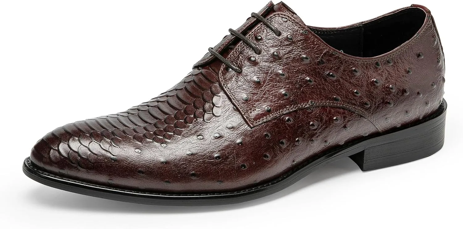 Men's Dress Shoes Derby - Genuine Full Grain Leather Crocodile Embossed Business Casual Shoes for Men