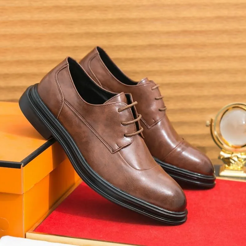 Men's Dress Shoes Formal Business Classic Lace Up Wingtip Oxford Shoes Pointed Toe Rubber Sole Non Slip Low Top Casual