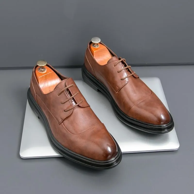 Men's Dress Shoes Formal Business Classic Lace Up Wingtip Oxford Shoes Pointed Toe Rubber Sole Non Slip Low Top Casual
